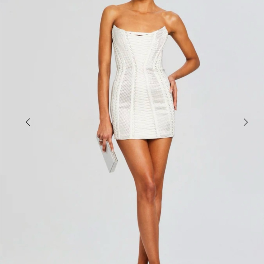 Retrofete White Mirielle Mini Dress Sequin Corset Strapless Dress Small